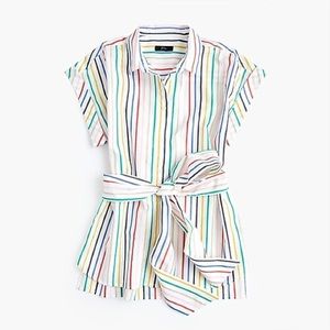 NWT Petite button-front tie-waist top in rainbow